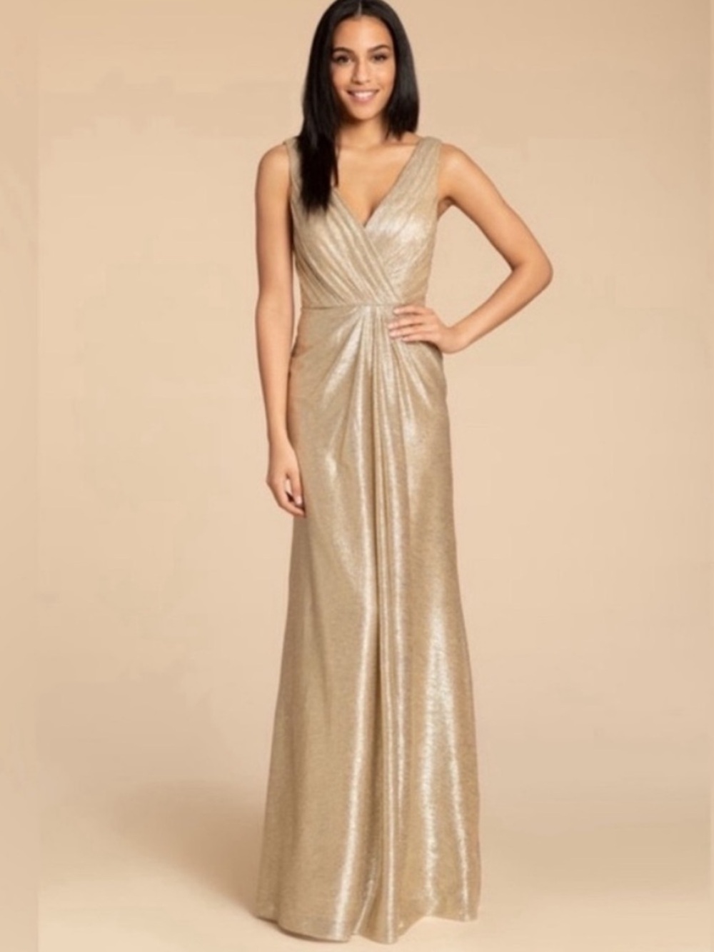 Hailey Paige Gold Metallic
Pleated Gown Sleeveless Formal Maxi Dress Size 12 - Picture 2 of 12